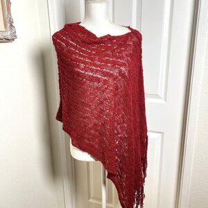 Unbranded Asymmetrical Shawl/ Scarf Red Open Knit Fringe Accessory OS